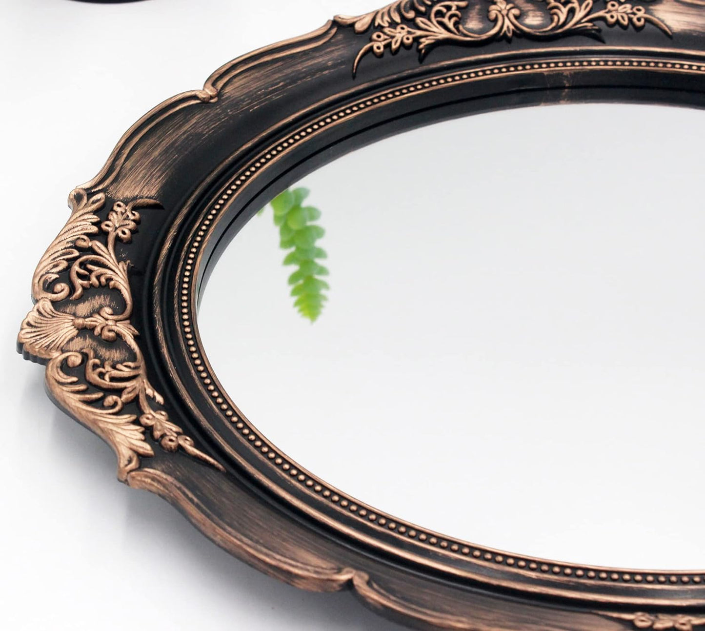 Vintage Decorative Wall Mirror 14.8 x 13.1 Inch Oval Mirror（ Brown）