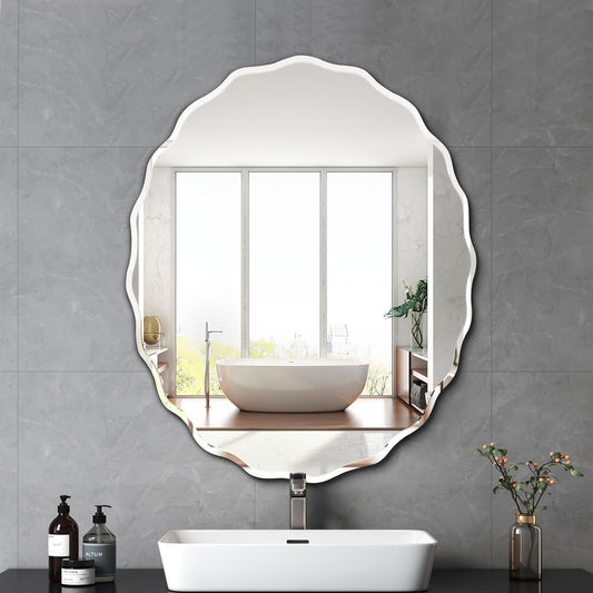 Pregaspor 24x30 Inch Frameless Oval Wall Mirror for Bathroom Sink, Minimalist Bathroom Vanity Mirror with Beveled Edge, Modern Mirrors for Wall Decor Living Room Entryway Bedroom