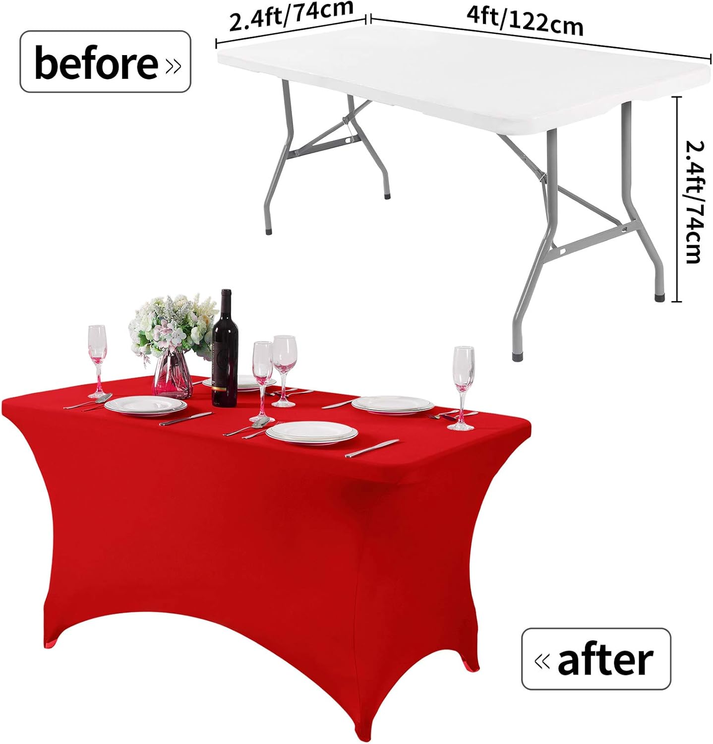 Spandex Table Cover for 4FT or 6ft or 8ft Table Universal Fitted Stretch Tablecloth for Party, Banquet, Wedding and Events-Red