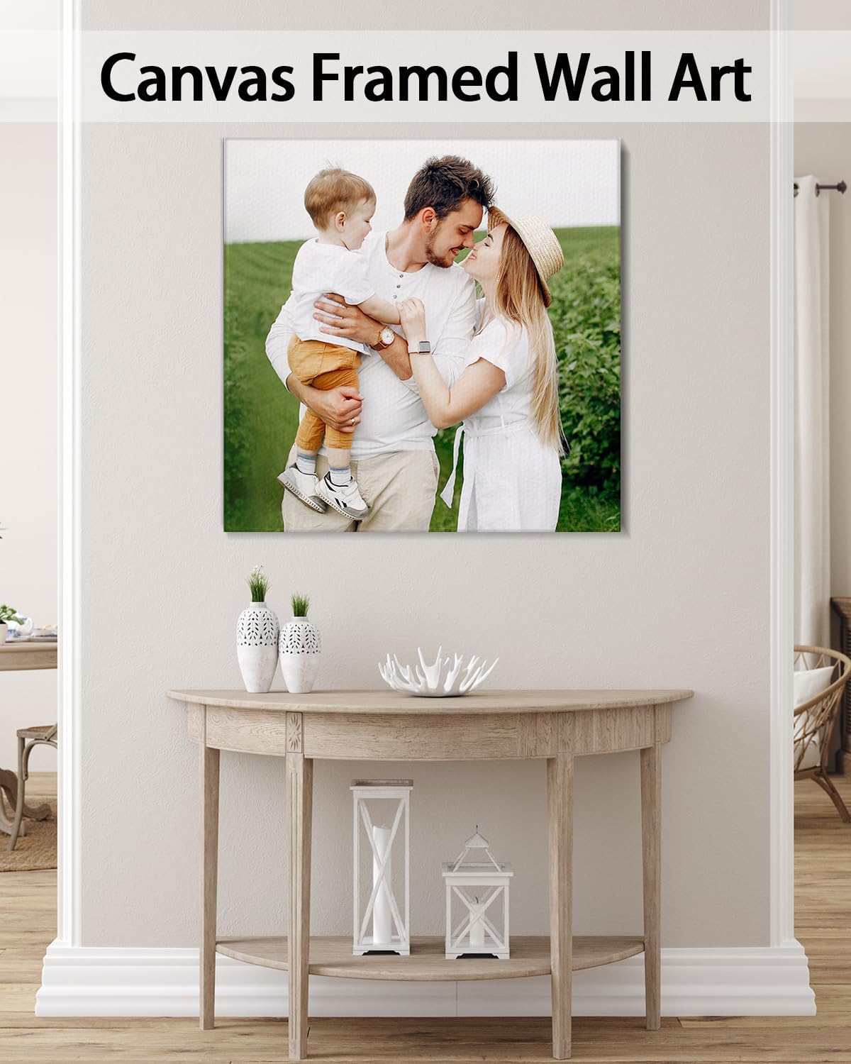 Personalized Custom Canvas Wall Art, Custom Canvas Prints with Your Photos for Living Room, Bedroom, Wedding Pet Baby Family Photo Framed Wall Art, Customized Photo Gift for Family，Friend，Lover，Pet (32L" x 32W")