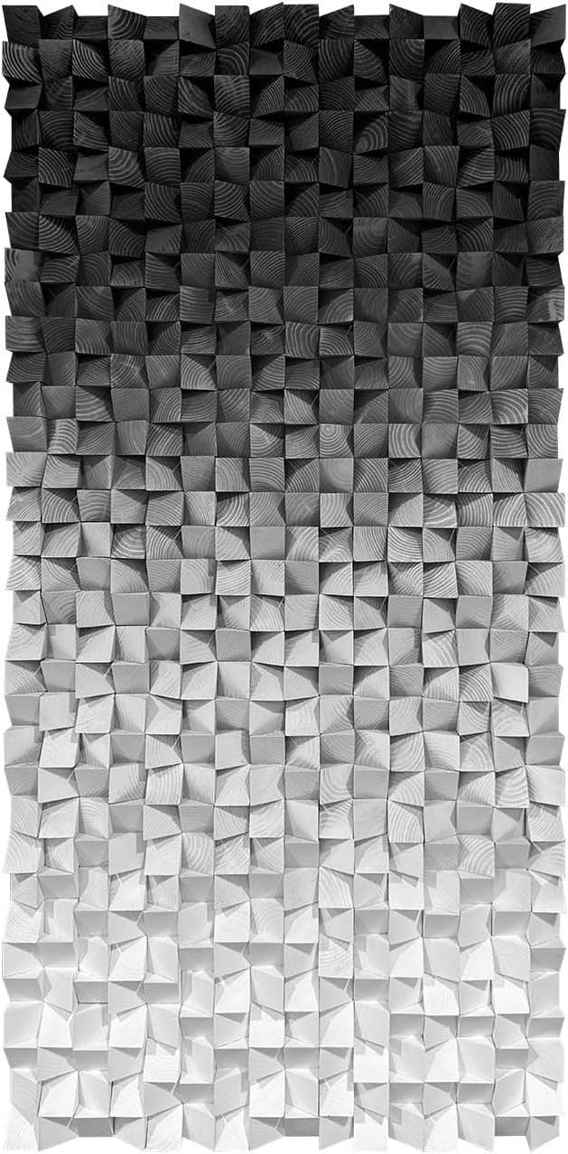 LIUZEYUE - Wooden Block Stereoscopic Painting Geometric Modeling Wall Decoration 3D Wooden Artwork Living Room Bedroom Background Wall Office Decoration Black and White Gradient 23.6 x 47.2 inches