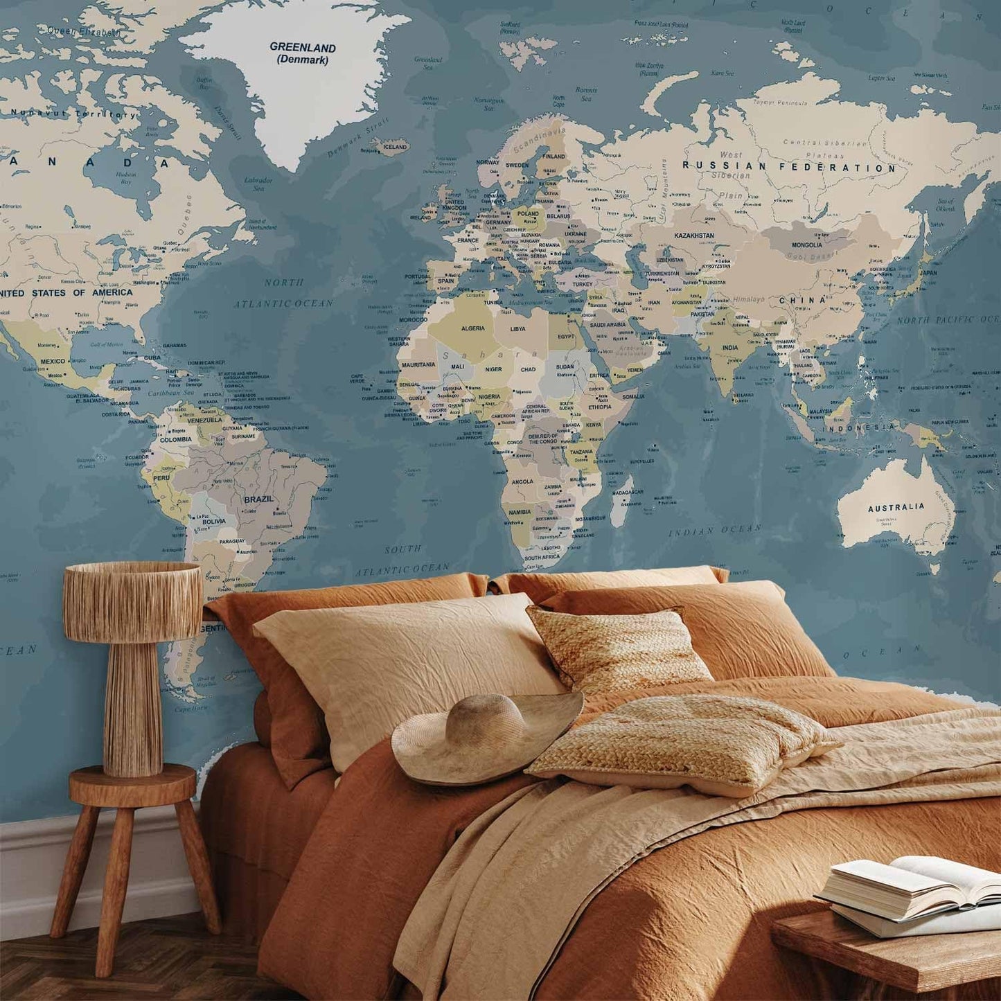 artgeist Premium Wall Mural World Map 118x83 in - XXL Non-Woven Wallpaper Fleece Wall Decor Photo Print Picture Image Design Home Map of The World k-B-0063-a-a