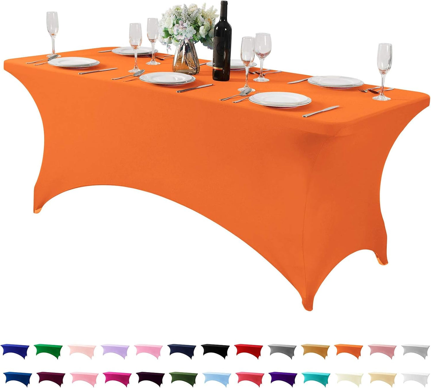 Spandex Table Cover for 6Ft or 4fT or 8ft Table Universal Fitted Stretch Tablecloth for Party, Banquet, Wedding and Events-Orange