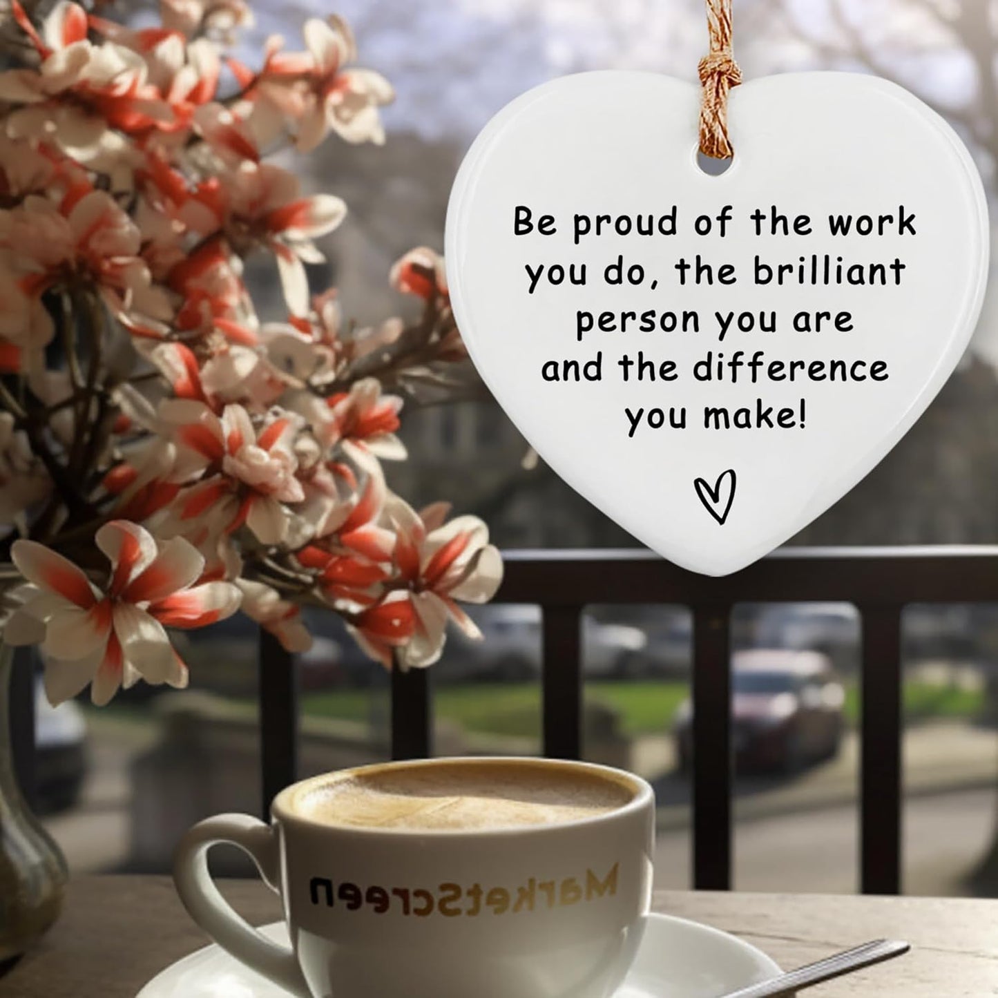 Thank You Ceramic Heart Ornament - Leaving, New Job, Coworker, Retirement Goodbye Farewell Gift - Appreciation Gifts for Coworkers, Teachers, Nurses