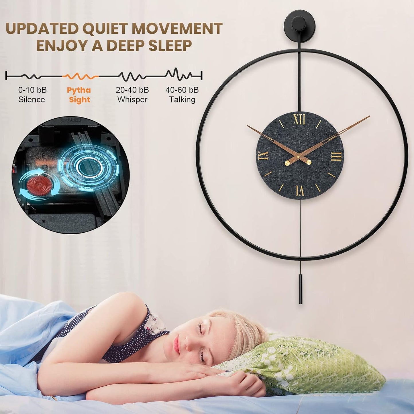 Large Modern Wall Clock,Wall Clocks for Living Room Decor,Classical Silent Metal Minimalist Walnut Dial,Big Decorative Farmhouse Pendulum Wall Clock With Walnut Pointers for Office,Dining Room