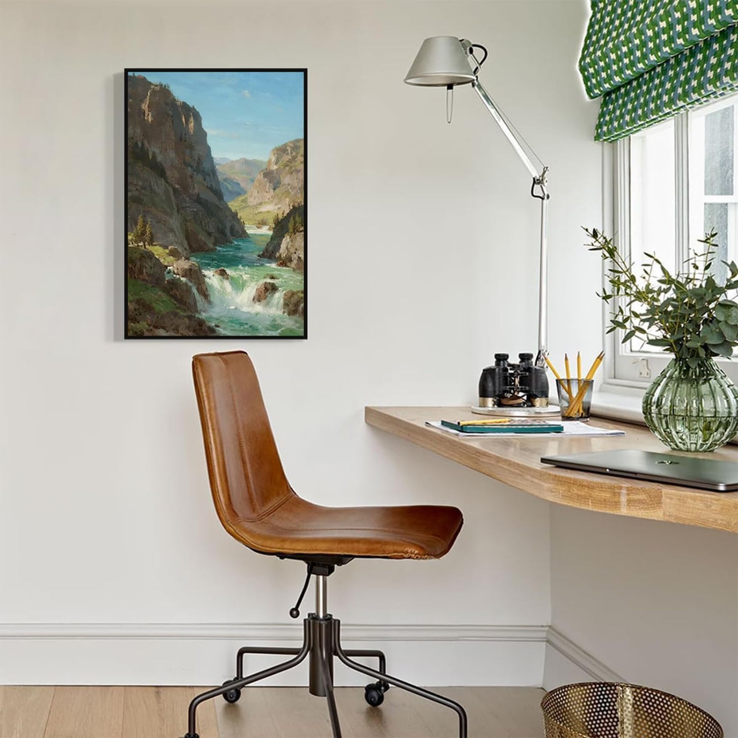 Natural mountain stream scenery poster suitable for bedroom beautiful blue sky flowing river scenery suitable for living room dormitory office