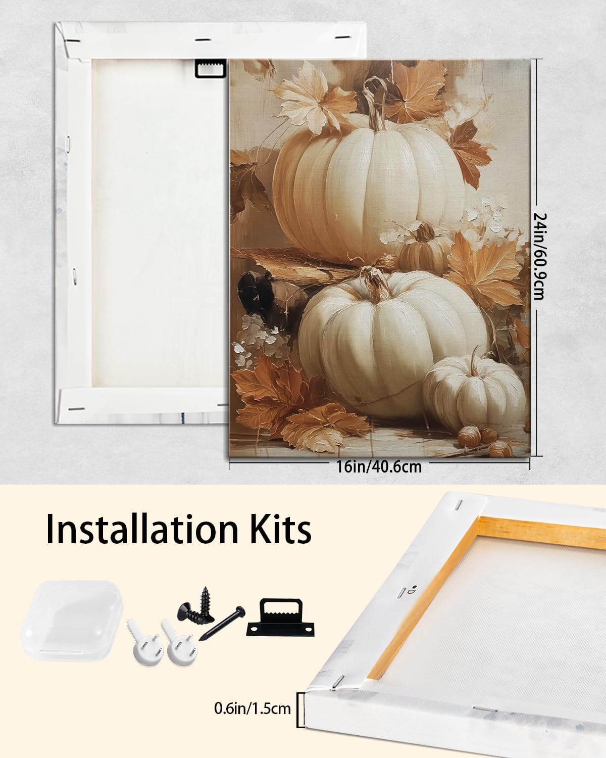 Rustic Autumn Pumpkin Wall Art Decor, Framed Vintage Thanksgiving Decorations, Fall Canvas Wall Art for Home, Kitchen and Living Room, Cozy Fall Decor Picture Print Ready to Hang