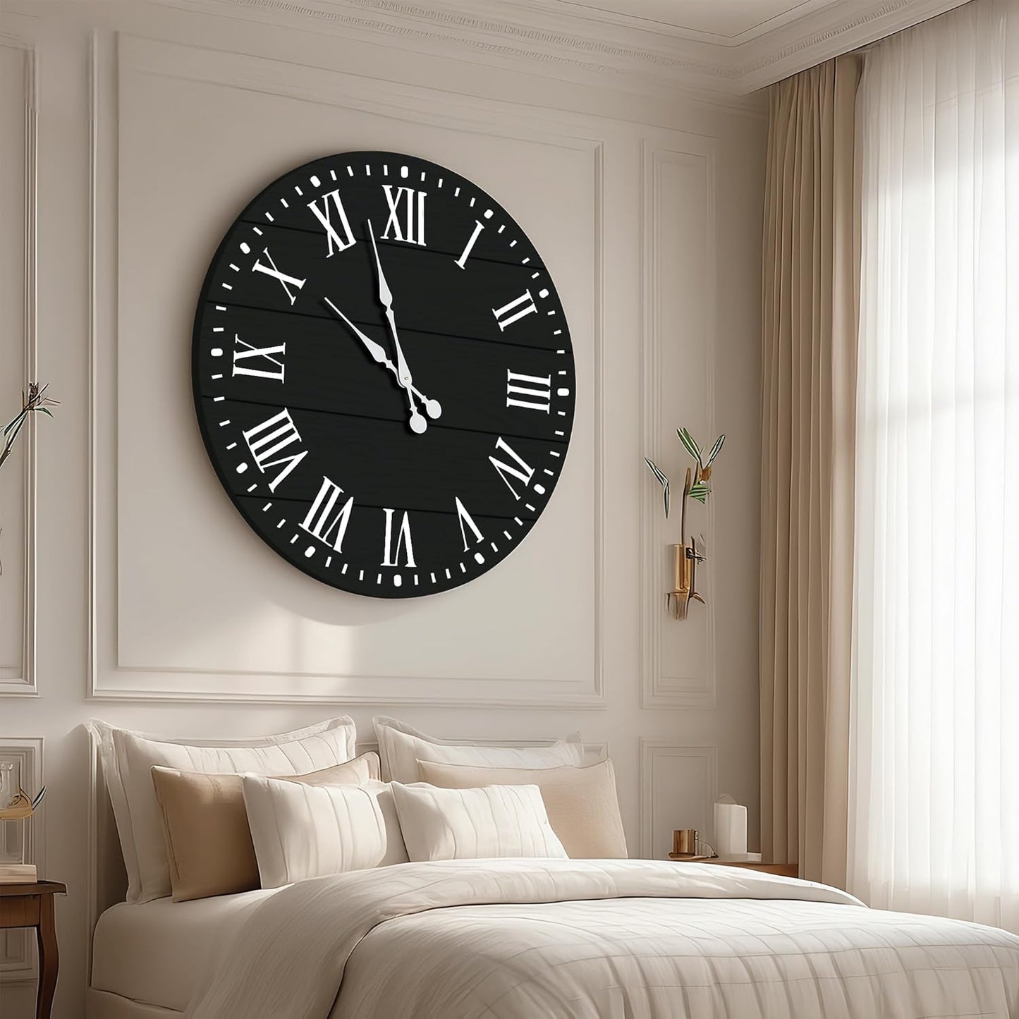 Large Wall Clock with Roman Numeral, 35” Shiplap Wall Clock Farmhouse Nearly Non-Ticking, Round Clock for Living Room Decor, Office, Bedroom, Entrance, Black