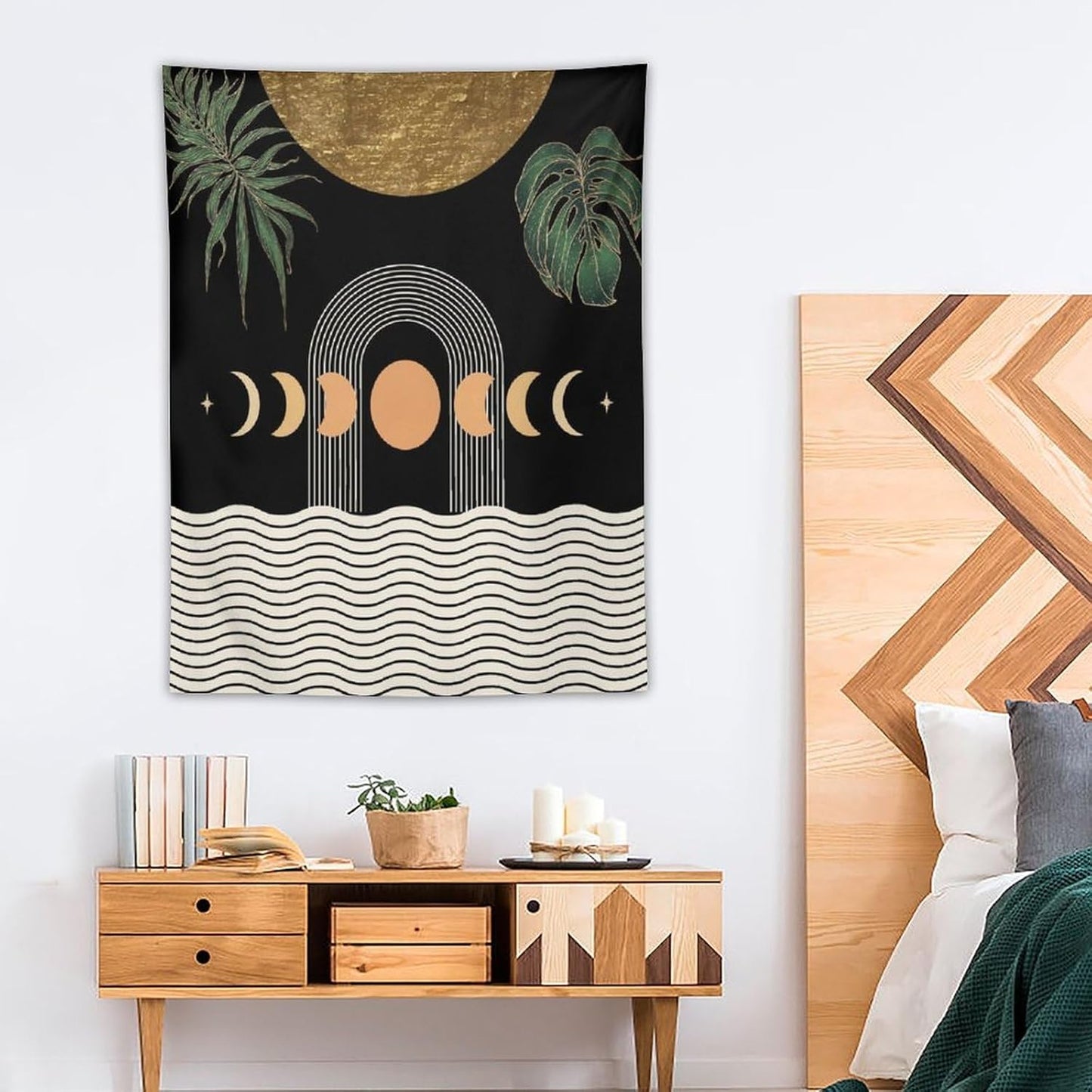 Abstract Boho Tapestry, Mid Century Tropical Tree Leaves Modern Geometric Arch Bohemian Botanical Tapestry, Home Aesthetic Wall Hanging Art Decor for Living Room Bedroom Dormitory 30x40 Inch