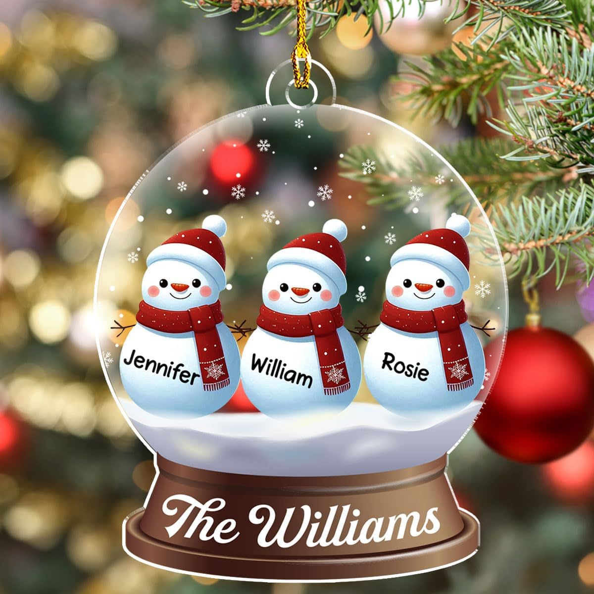 Personalized Family Christmas Acrylic Ornament 2024 - Custom Name Snowman Family Members up to 10 People, Snow Globe Ornament Gifts for Family Tree Decoration (A03, 3 Names)