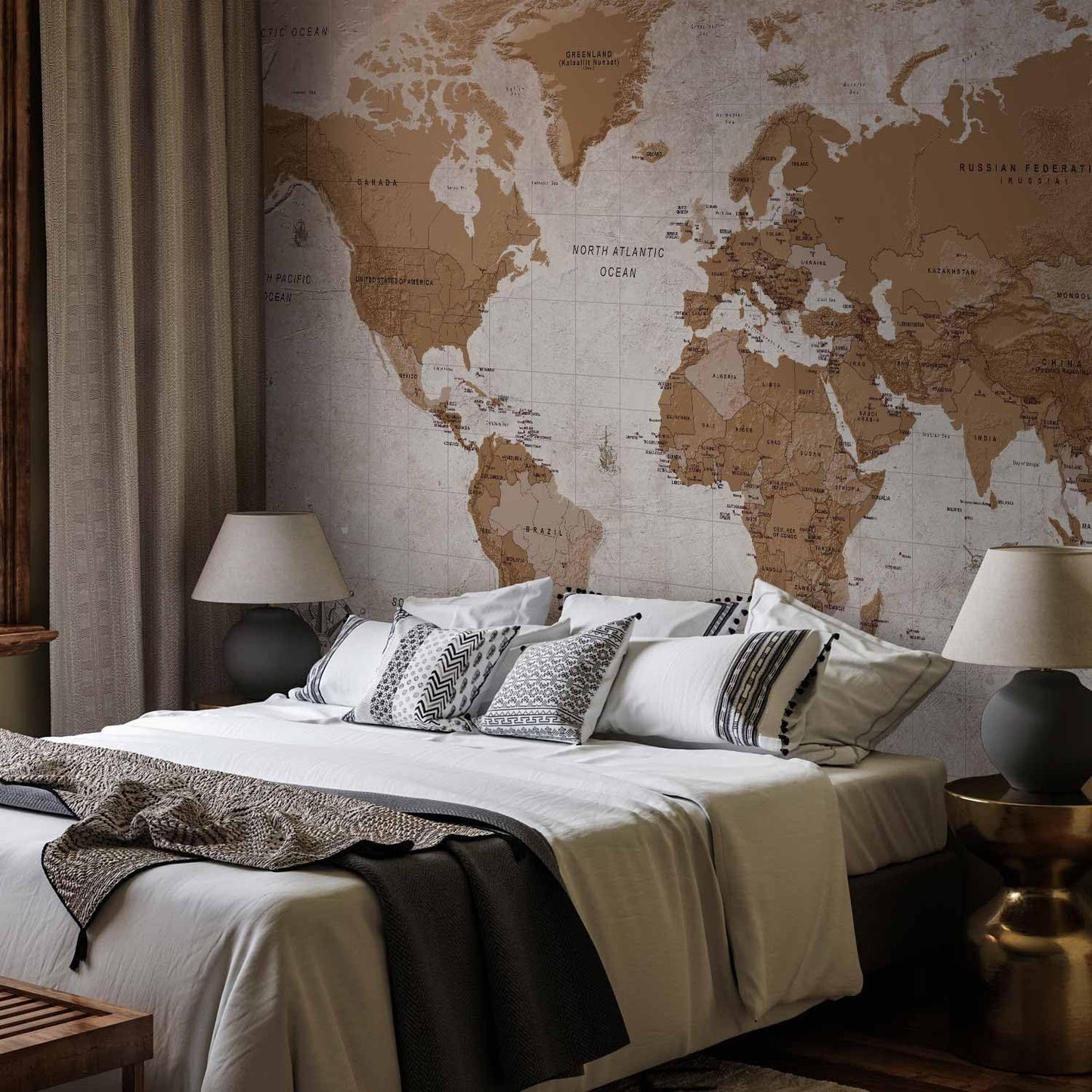artgeist Wall Mural World Map 177x124 in - XXL Non-Woven Wallpaper Fleece Wall Decor Photo Print Picture Image Design Home Map of The World k-A-0108-a-a