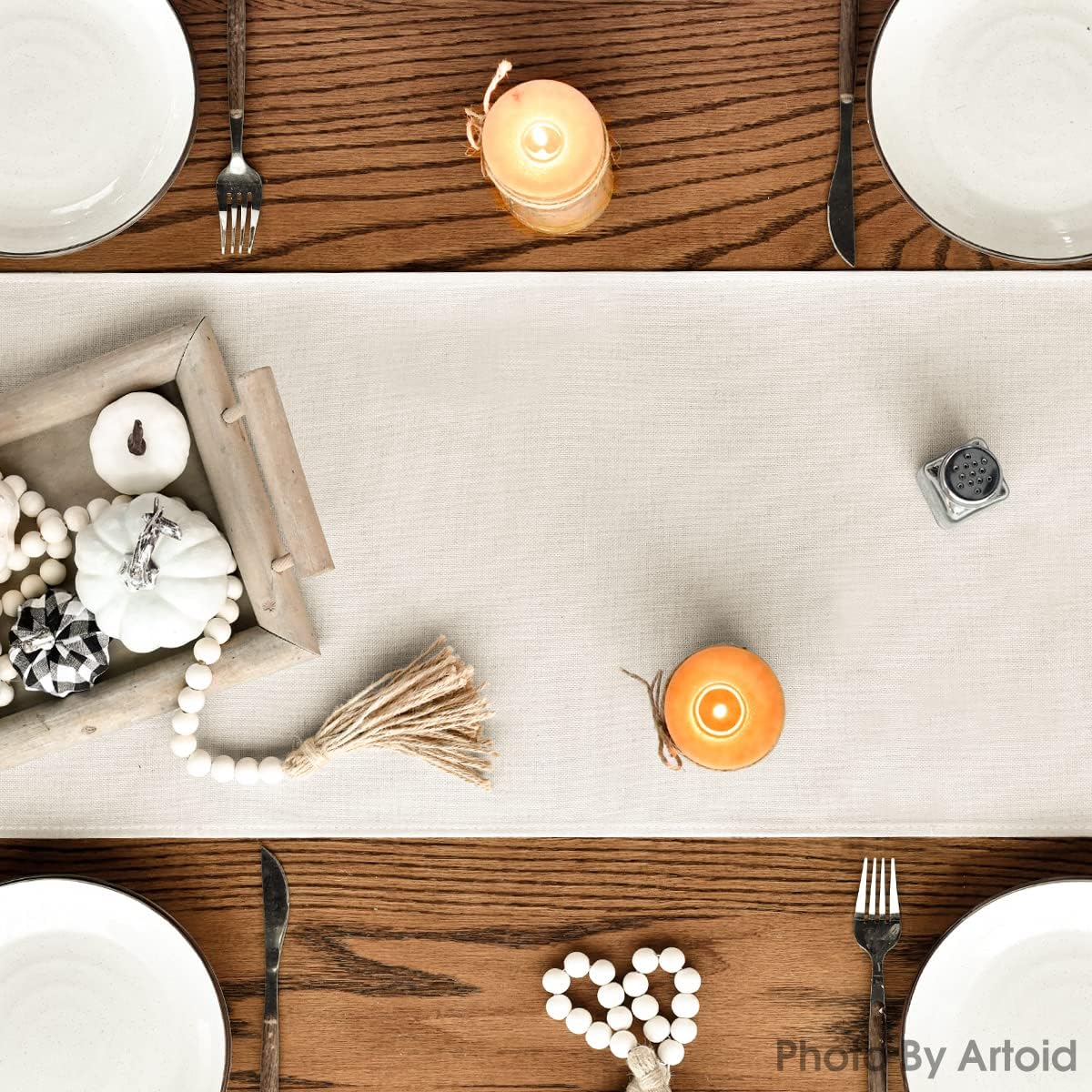Artoid Mode Hello Pumpkin Flowers Leaves Thanksgiving Table Runner, Seasonal Fall Harvest Vintage Kitchen Dining Table Decoration for Indoor Outdoor Home Party Decor 13 x 90 Inch