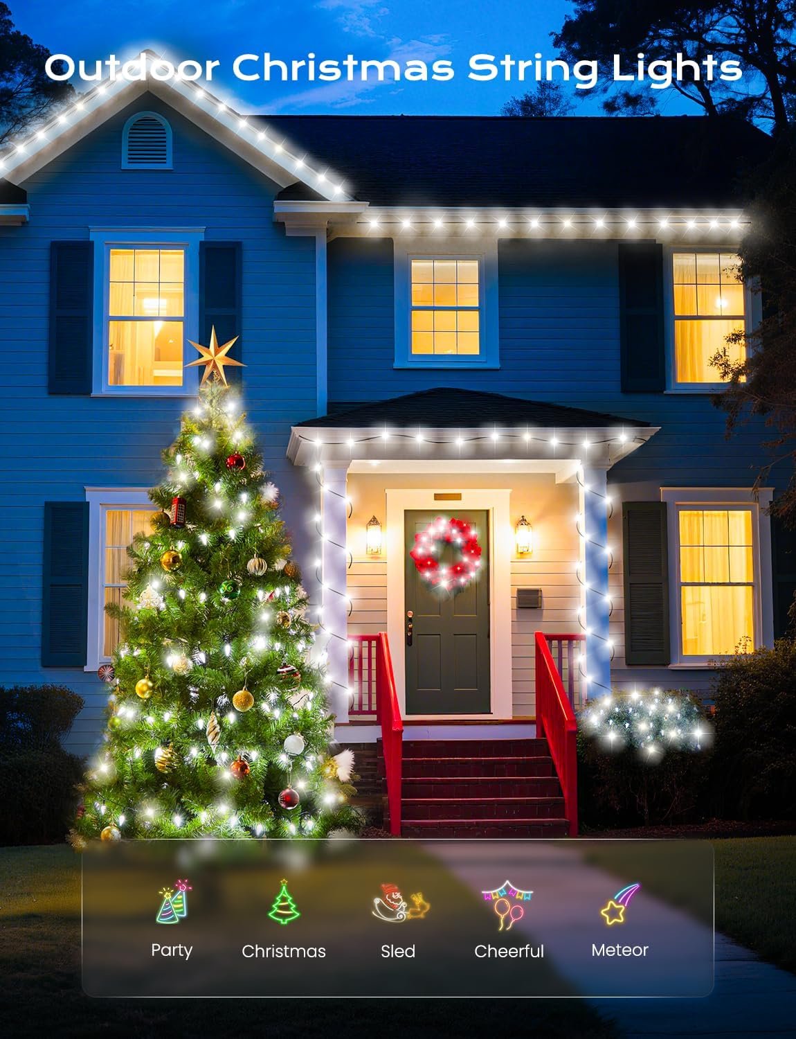 Brightown Solar Operated C6 Strawberry String Lights, 22.64ft 50 LEDs White LED Christmas Fairy Lights, Solar Christmas Lights Outdoor, Christmas Decorations for Christmas Tree, Garden Decor