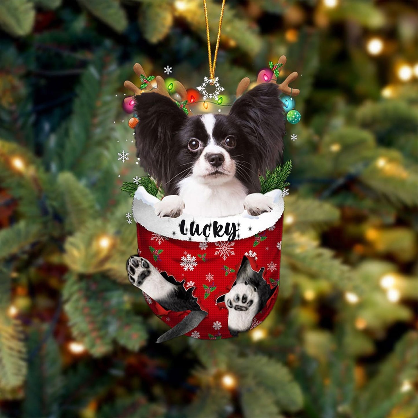 Papillon 3 Dog Christmas Ornament, Papillon 3 in Snow Pocket Christmas Tree Ornament, Dog Lovers Gift Idea Xmas Decor, Christmas Decorations for Tree, Christmas Ornament Gift for Dog Lovers