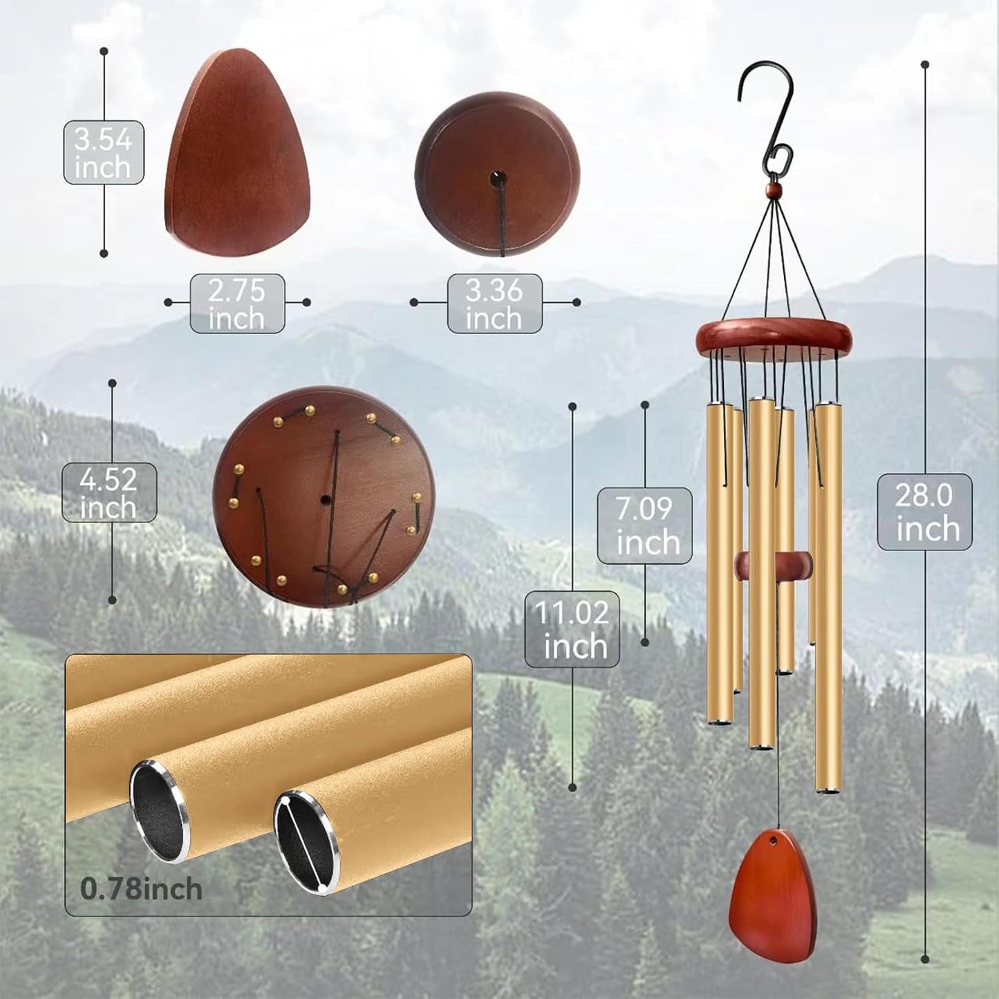 28" Wind Chime for Mothers Day, Decorative Wind Chimes for Outside, Memorial Windchimes Remembrance Gift for Women Mom Grandma, Metal Wind Chimes Outdoor Decor for Garden Patio Zen(Gold)