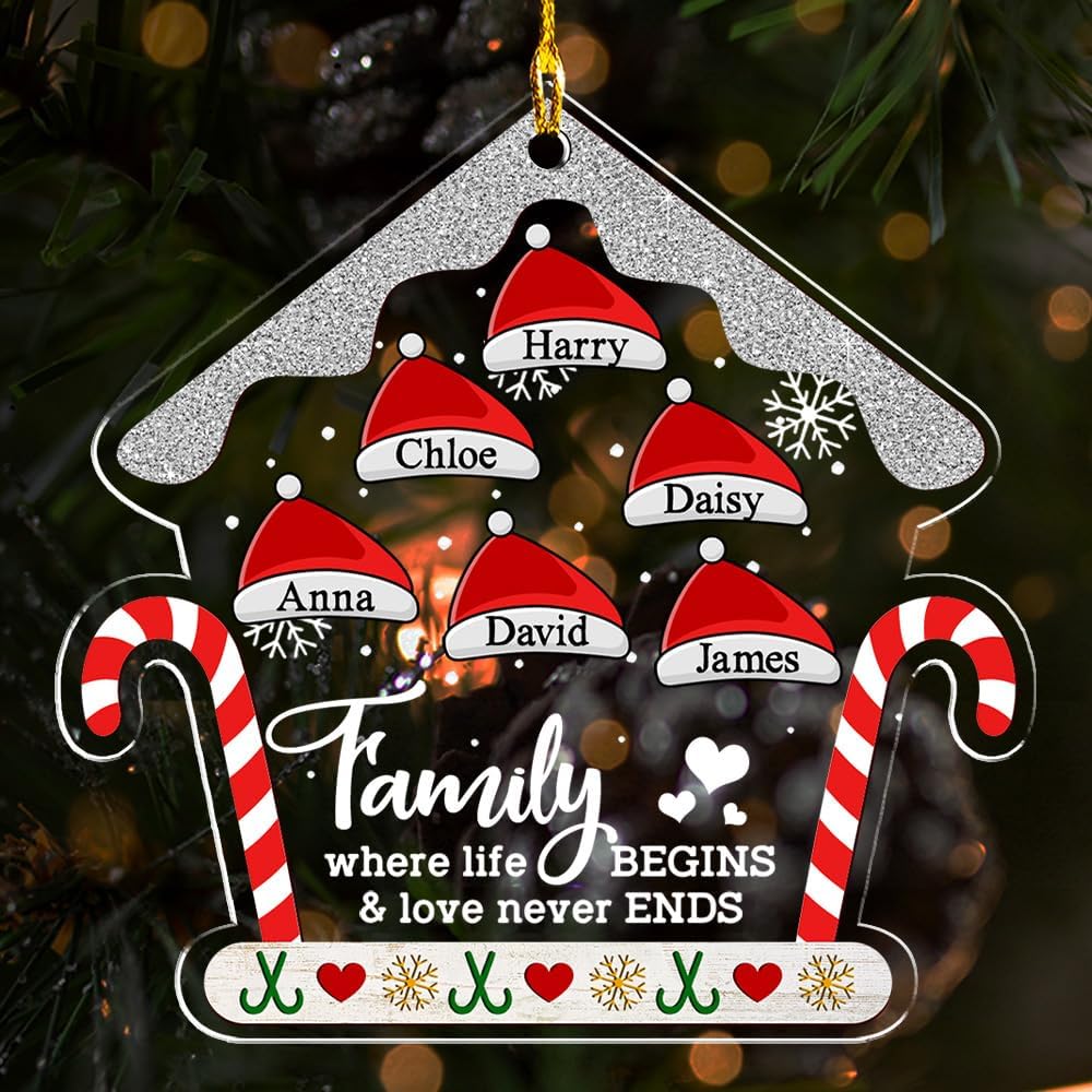 Personalized Chrismas Ornament 2025 - Love Never Ends, Custom Name Charms Family Members up to 10 People, for Family, Friends, and Loved Ones