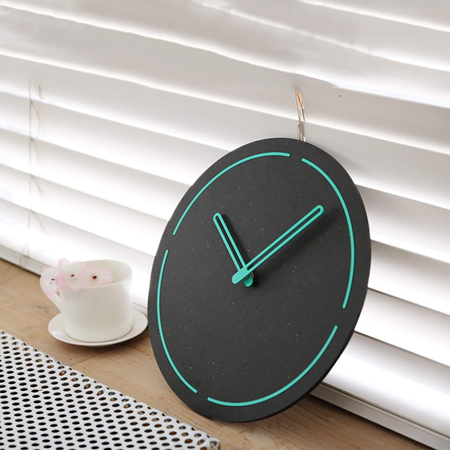 Stephanie Imports Modern Minimalist Dark Concrete Gray Silent Wall Clock (Teal)