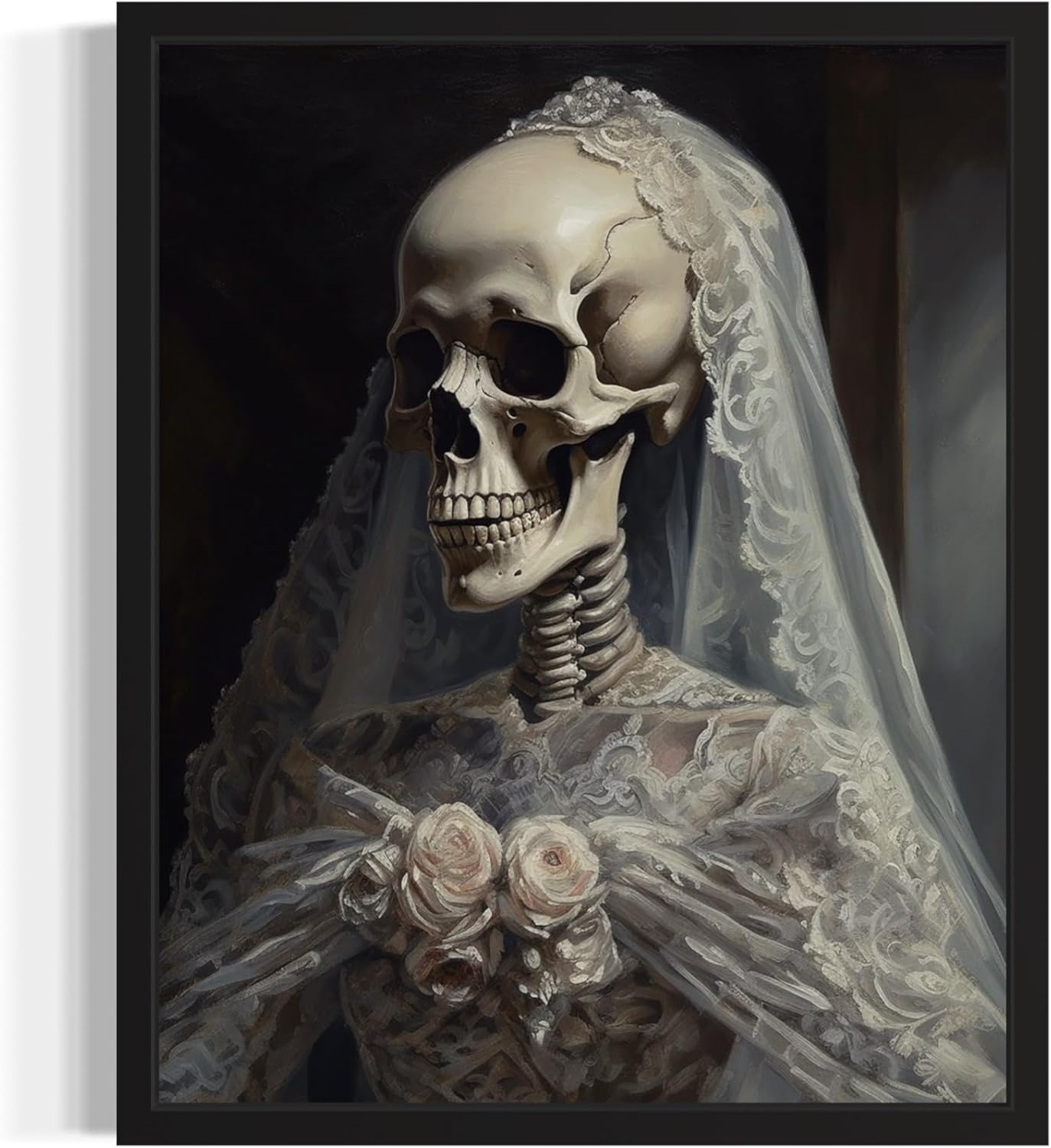 Skull Gown Poster Art Print, Halloween Scary Vintage Wall Art Academia Spooky Painting Decoration for Horror Prints, Gothic Posters Bedroom Decor 89 (Skull Gown, 8 x 10 inches, Unframed)