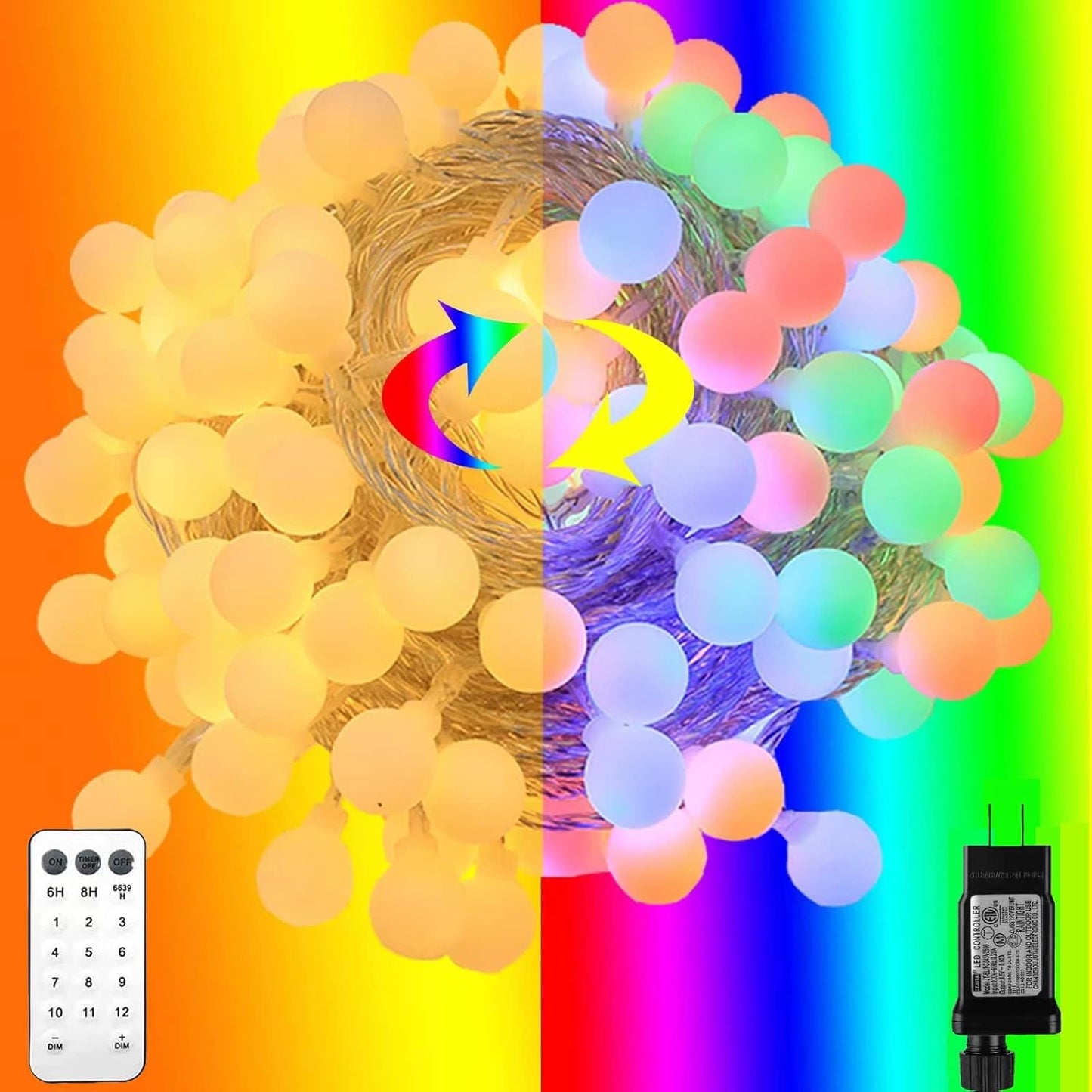 Globe String Lights,Multicolor 116 Feet 200 led 11 Lighting Modes Fairy String Lights with Remote,Waterproof Mini Globe Lights Decorn for Indoor Outdoor Party Wedding Christmas Tree Garden