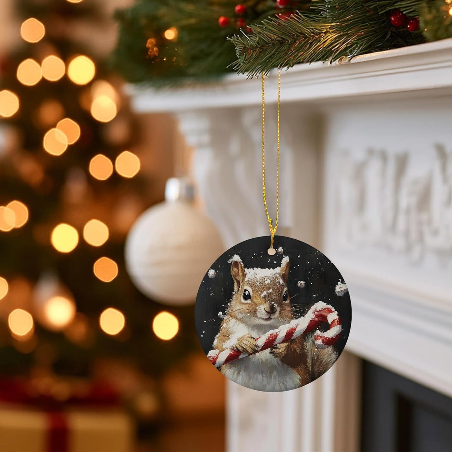 Christmas Squirrel Ceramic Ornament Gifts, Retro Rustic Winter Christmas Squirrel Decorative Hanging Ornaments for Xmas Tree Holiday Party Decoration, Animal Xmas Tree Decorations