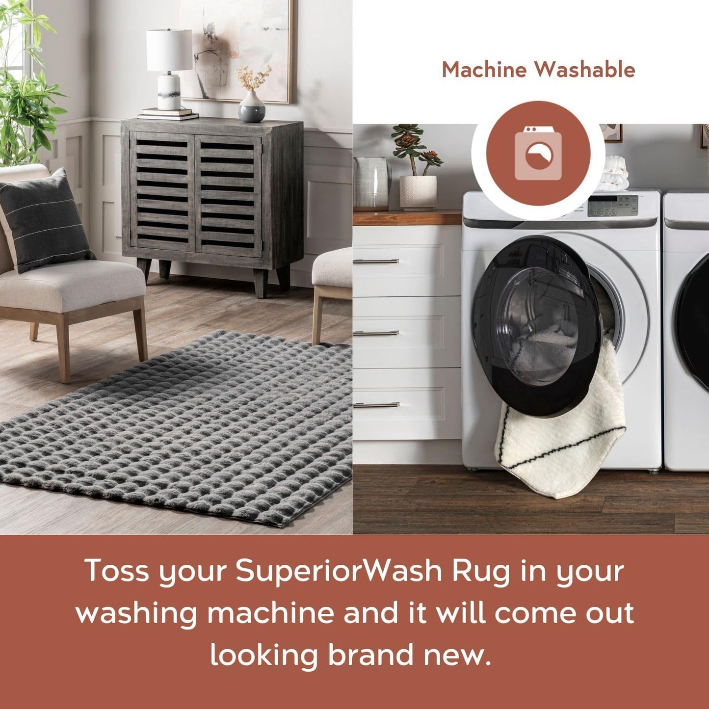 nuLOOM 7'6' x 9'6' Cozy Plush Area Rug, Machine Washable, Non-Slip, Soft Fluffy Shag Carpet for Living Room Bedroom Kids Room Nursery Home Decor, Jeni Grey