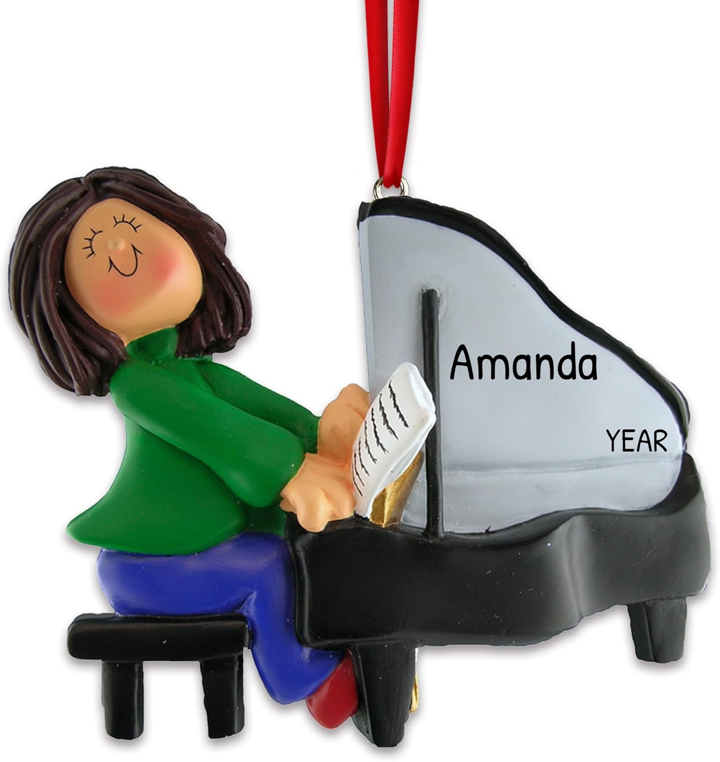 Personalized Music Ornaments 2024 - Brunette Girl Grand Piano Ornaments for Christmas Tree Musical Instrument Ornaments Music Lovers Musical Christmas Decorations Music Christmas Ornaments by Elves