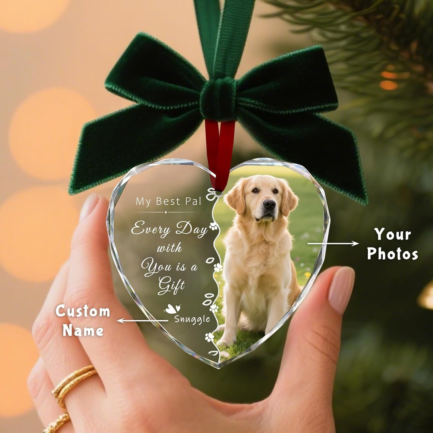 Custom Christmas Ornament Glass-Personalized Christmas Ornaments with Photo/Name/Date/Text,Wedding Christmas Birthday Baby Gifts (Color 5)