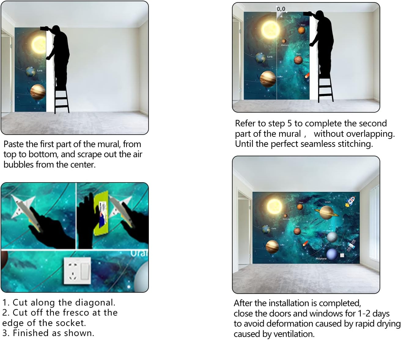 Kids Universe Planet Galaxy Wallpaper Solar System Starry bight Sky Ceiling Nursery Wall Mural - 160"x108"（Not Peel and Stick）
