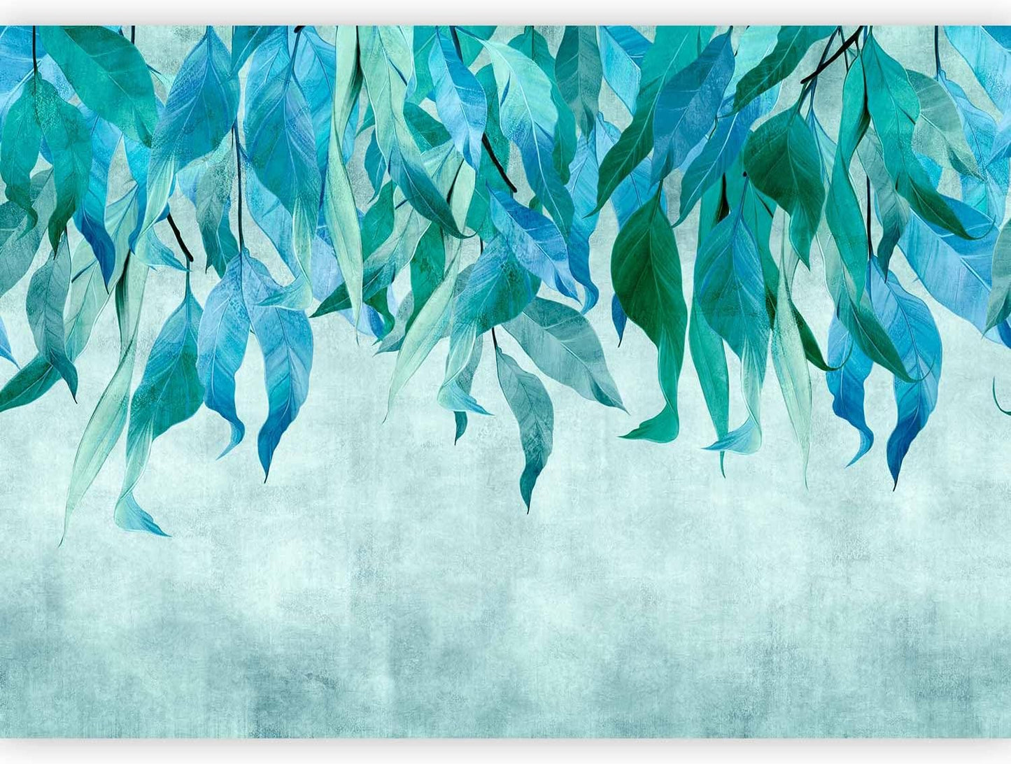 artgeist Wall Mural Hanging Leaves 157x110 in - Non-Woven Wallpaper Fleece Wall Decor Photo Print Picture Image Design Nature Botanical Concrete Green Blue b-C-10146-a-b