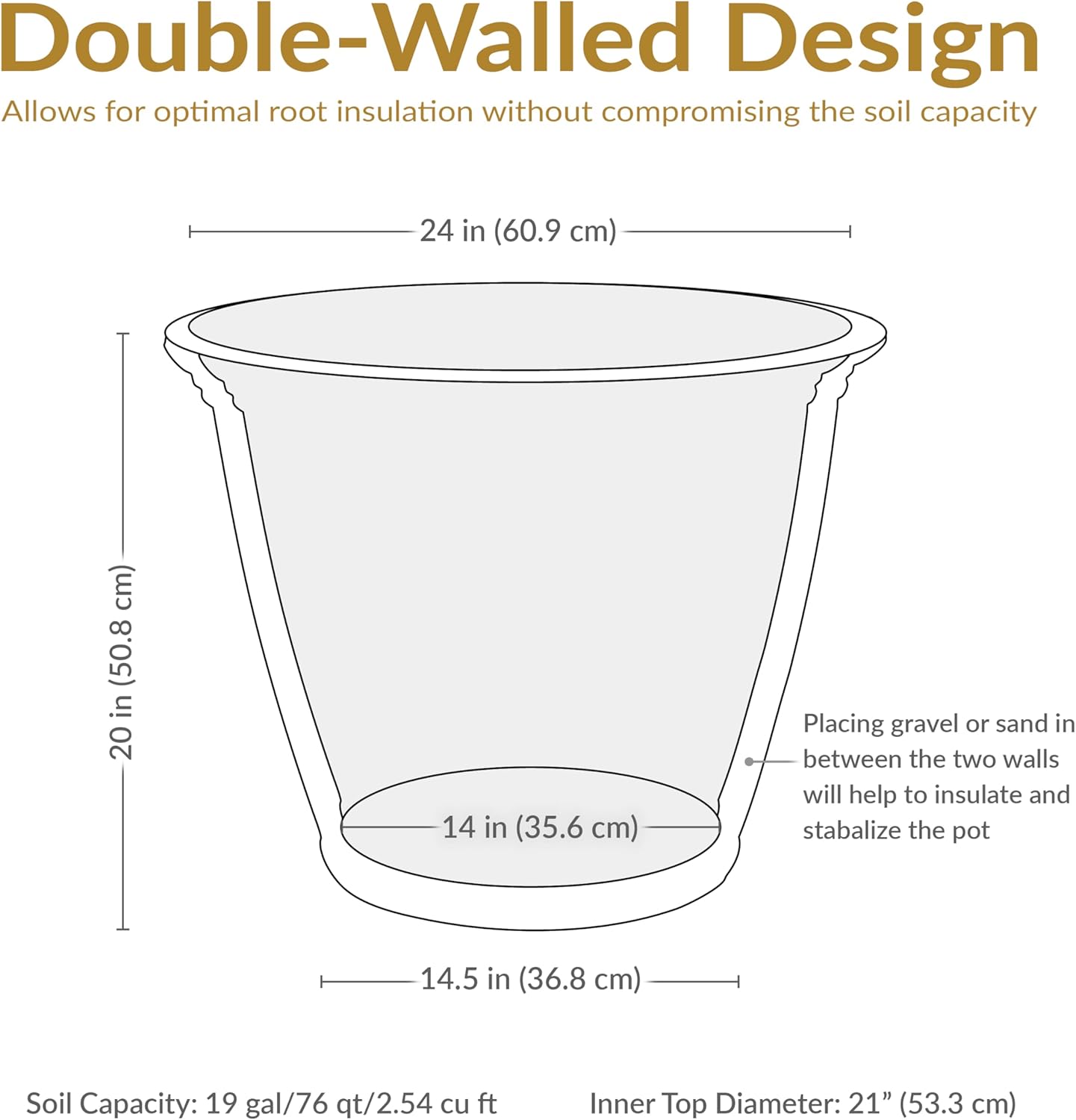 Sunnydaze 24-Inch Anjelica Large Plastic Pot for Plants - Outdoor Polyresin Round Planter with Drillable Drainage Holes - Sable - 2pk