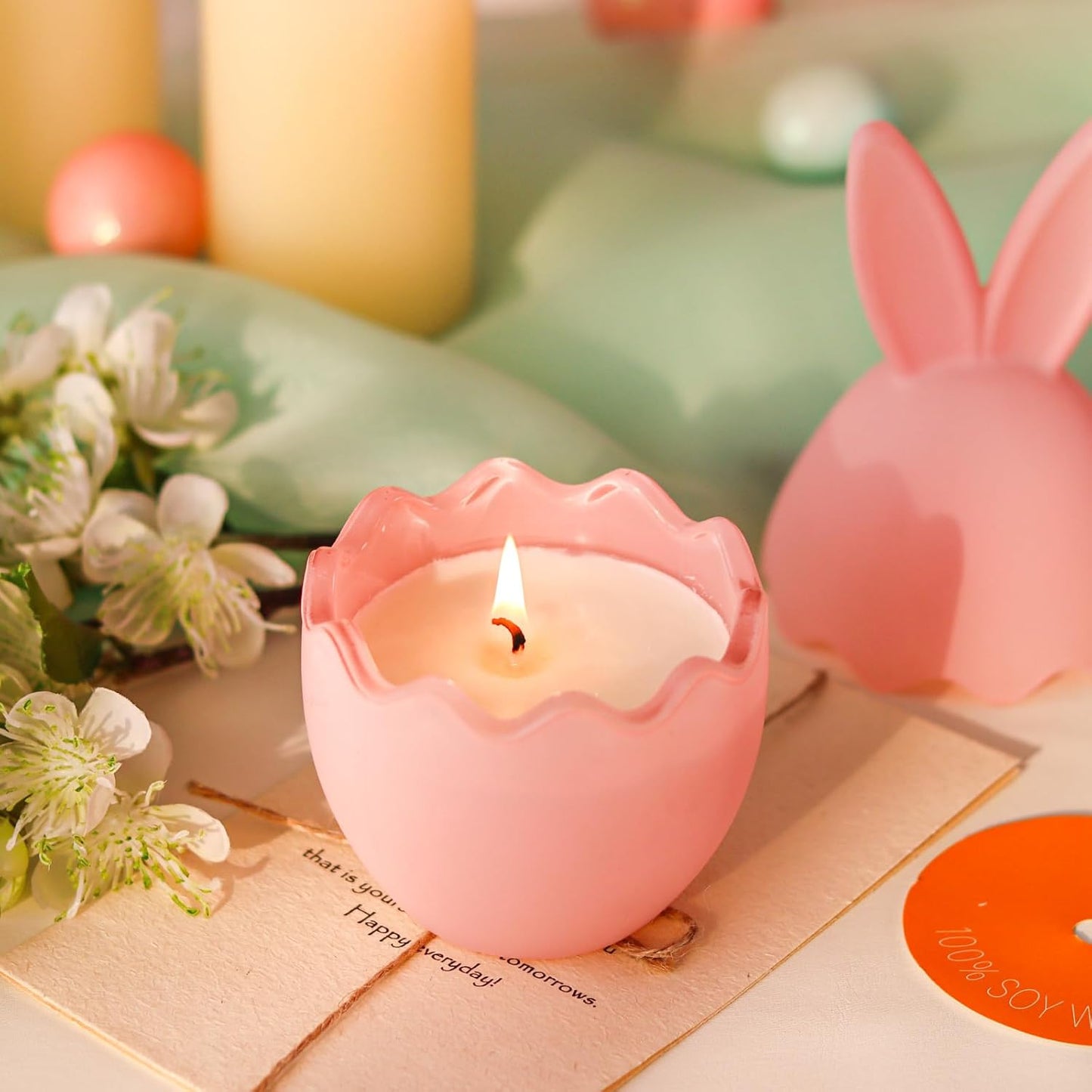 Spring Candle Decoration for Table Centerpieces, Bunny Lavender Scented Candle, Spring Home Decor, Indoor Easter Gift for Women