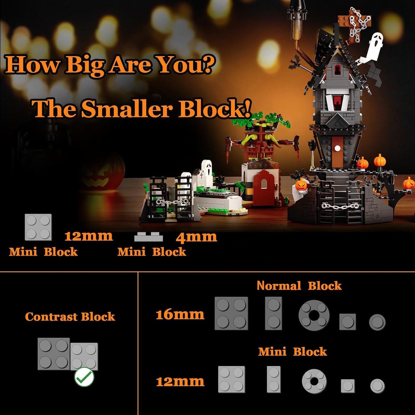 Mini Bricks Haunted Graveyard House Building Set - 1092 PCS Halloween Spooky Construction Toy Kit for Kids & Adults (Not Compatible with )