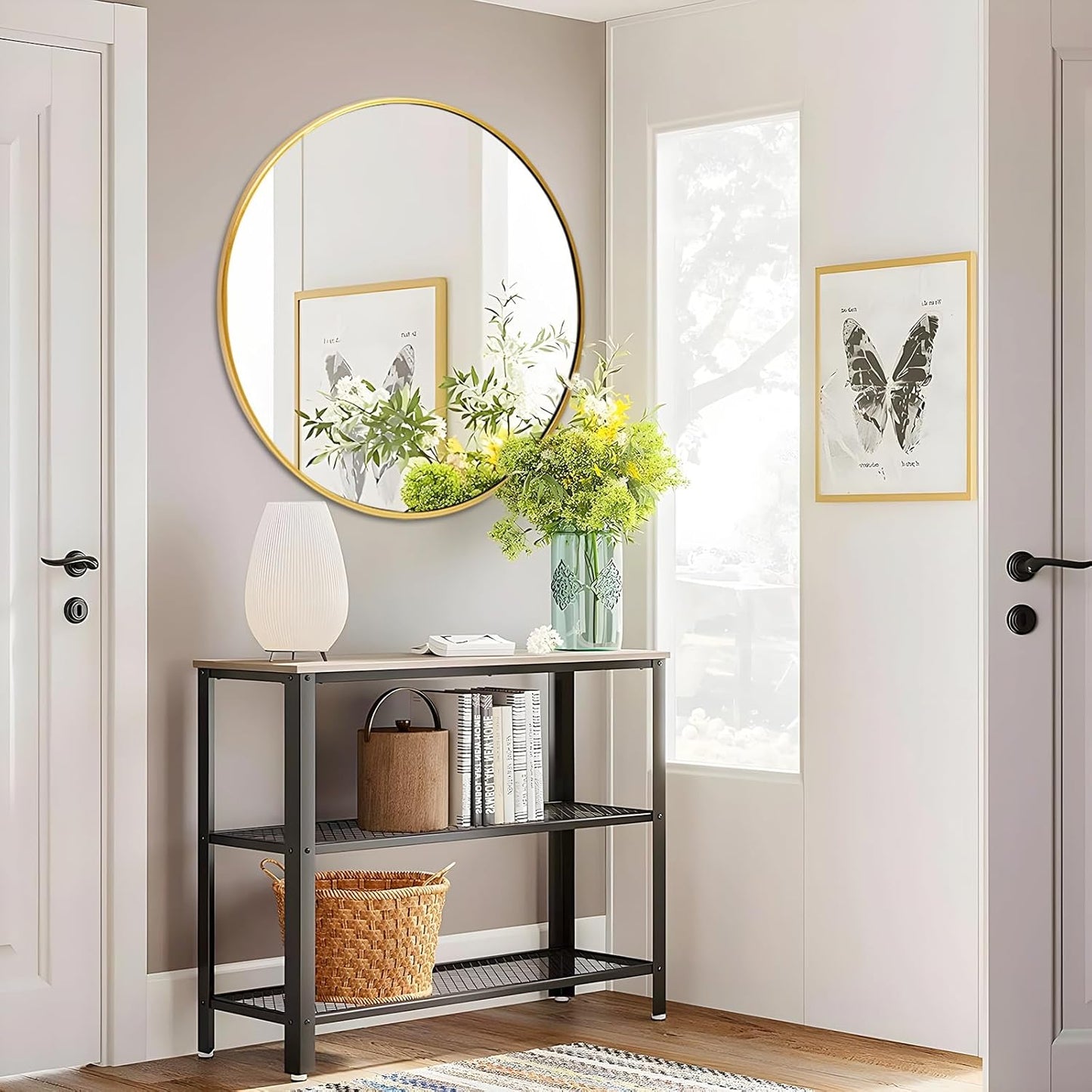 Fabuday Circle Gold Mirror for Wall 32 Inch - Large Bathroom Round Mirror with Matte Metal Frame, Entryway, Living Room, Hallyway, Bedroom Big Circular Mirrors