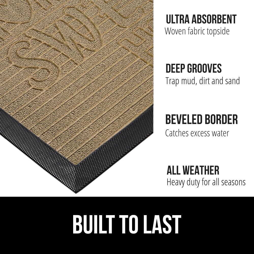 GORILLA GRIP 100% Waterproof All-Season WeatherMax Doormat, US Designed Natural Rubber, Stain and Fade Resistant, Low Profile Indoor Outdoor Door Mats, Easy Clean Patio Mat, 17x29, Home Sweet Home