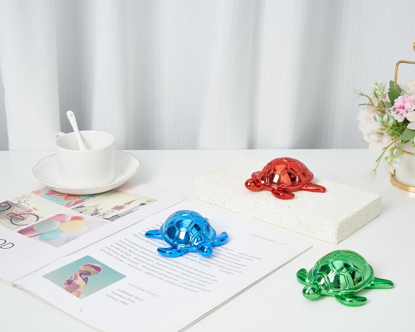 Small Sea Turtle Statue 4 inch Shiny Red Accent Knick Knacks Paperweight for Bathroom Home Office Shelf Desk Table Decor, Cute Sea Turtle Gifts for Women