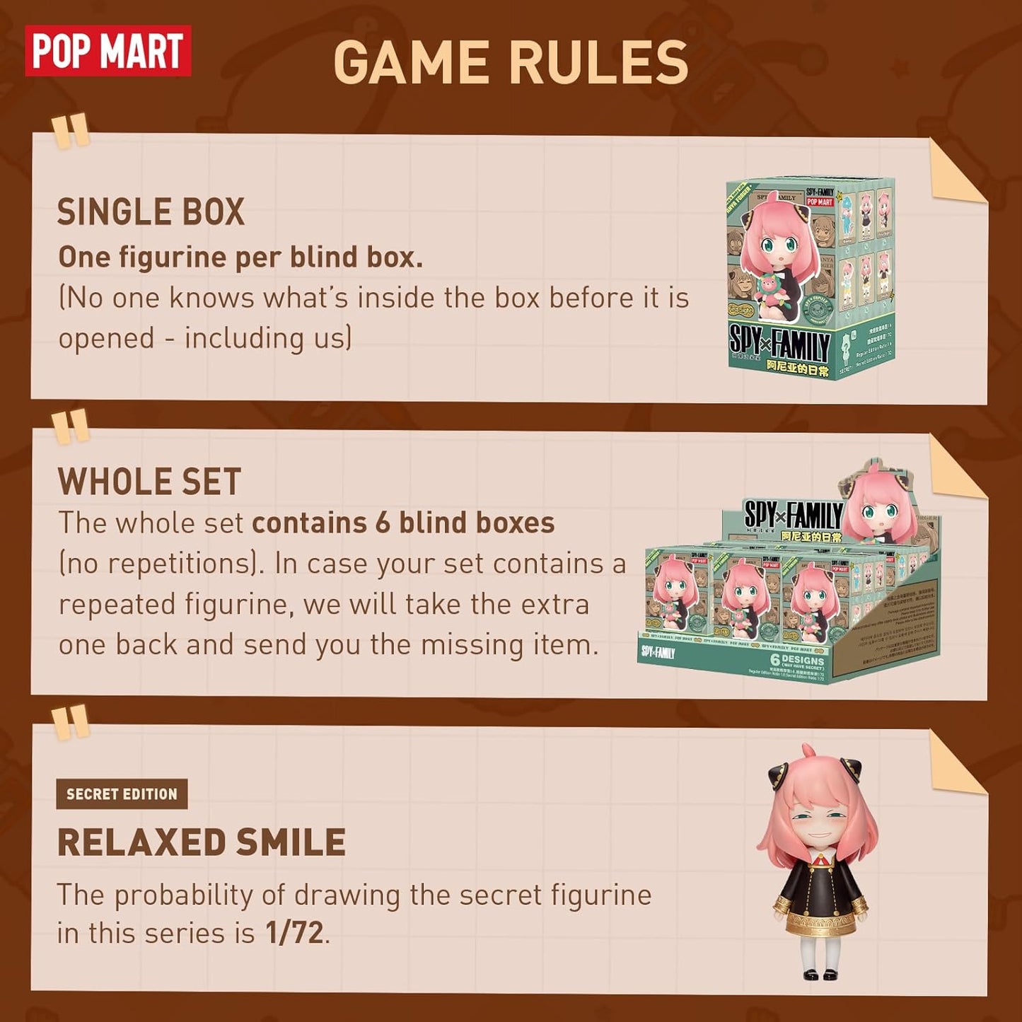 POP MART Spy × Family Anya's Daily Life Series Figures, Spy Blind Box Figures, Random Design Action Figures Collectible Toys Home Decorations, Holiday Birthday Gifts for Boys and Girls, Single Box
