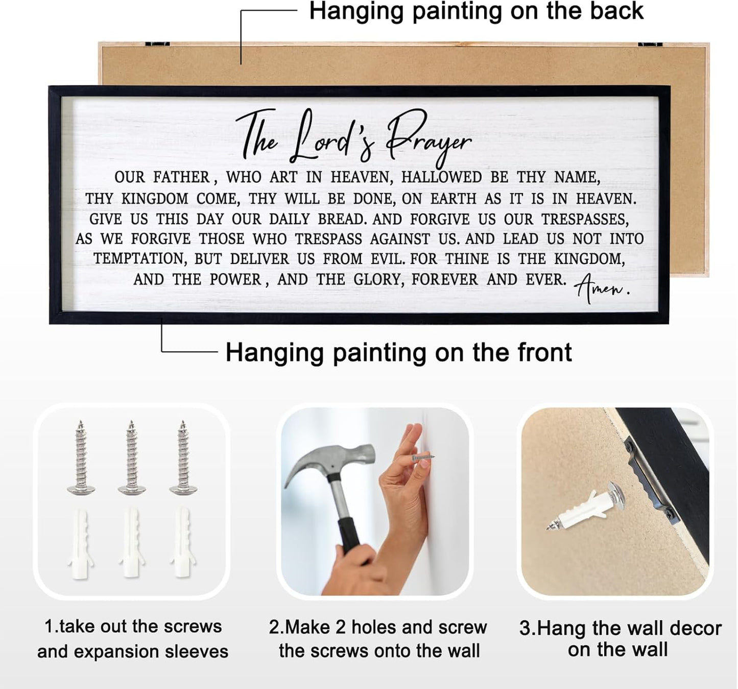 Our Father Prayer Bible Verse Framed Wall Art, 40''×15'' Rustic Religious Christian Lords Prayer Sign for God Jesus Christ Prayer, Horizontal Holy Inspirational Catholic Scripture Decor