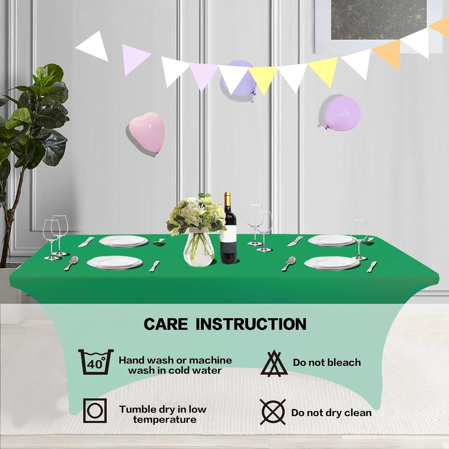 IVAPUPU 2 Pack 4FT Table Cloth for Rectangular Fitted Events Stretch Emerald Green Table Covers Washable Cover Spandex Tablecloth Protector for Party, Wedding, Cocktail, Banquet, Festival