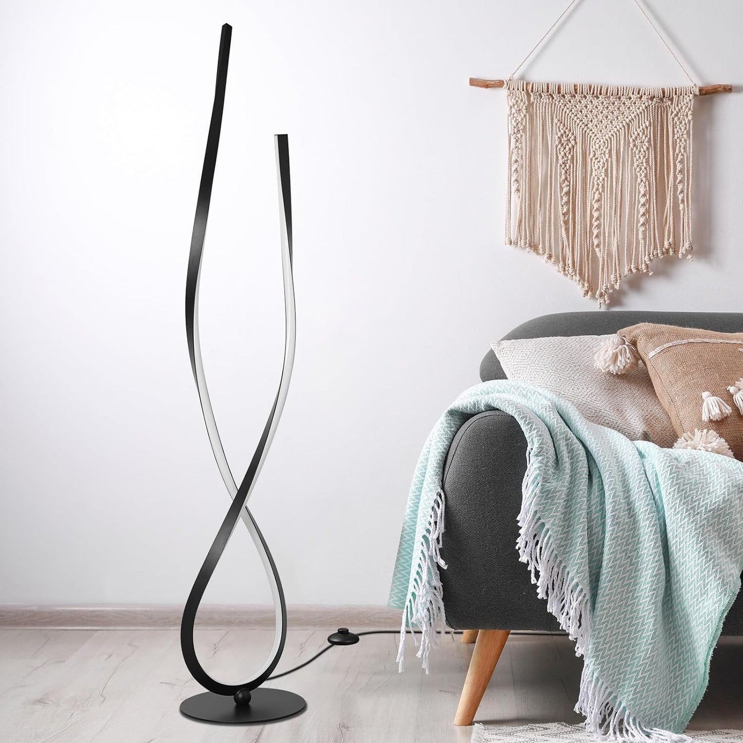 NUÜR Spiral Floor Lamp, 59" Tall Black LED Modern Standing Floor Lamp with Remote Control, Arched Bright Floor Lamps for Living Room Bedroom Office Home (Spiral Floor Lamp)