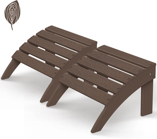 GREENVINES Adirondack-Ottoman | Wood Grain | Set of 2 | HDPE Plastic | Outdoor Footrest | All Weather | Foot Rest | Foot Stool | Dark Brown | for Adirondack Chair
