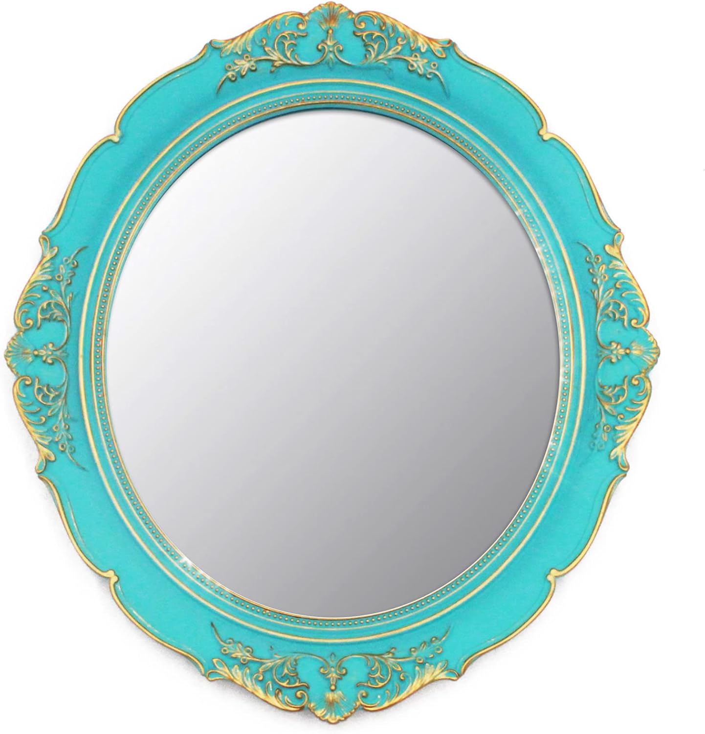 Vintage Decorative Wall Mirror 14.8 x 13.1 Inch Oval Mirror （Blue）