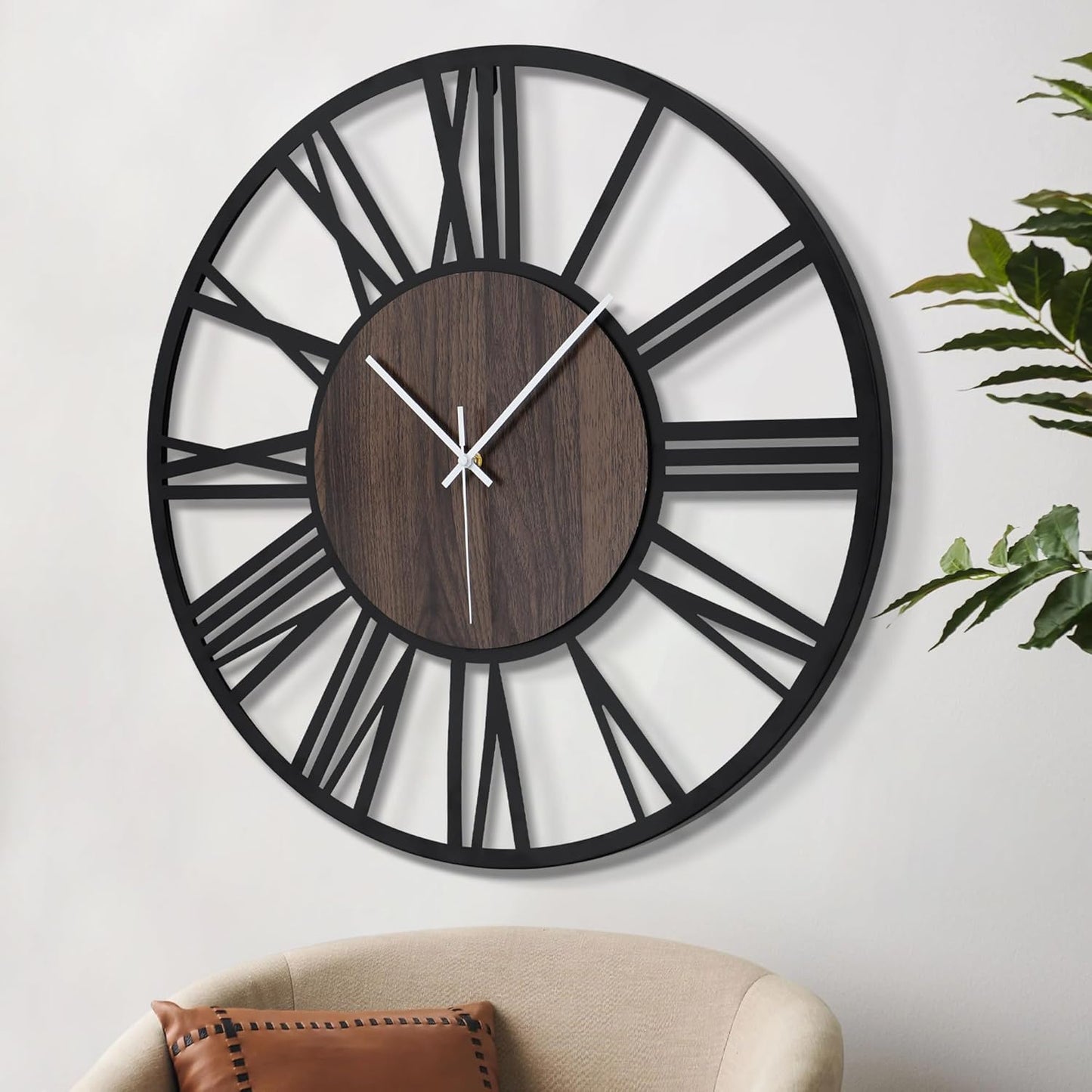 LEIKE 30" Oversized Large Wall Clocks,Silent,Non Ticking,Battery Operated Modern Round Big Wood Decorative Metal Wall Clock for Living Room, Bedroom,Kitchen,Farmhouse,Office Decor - Black,30 Inch