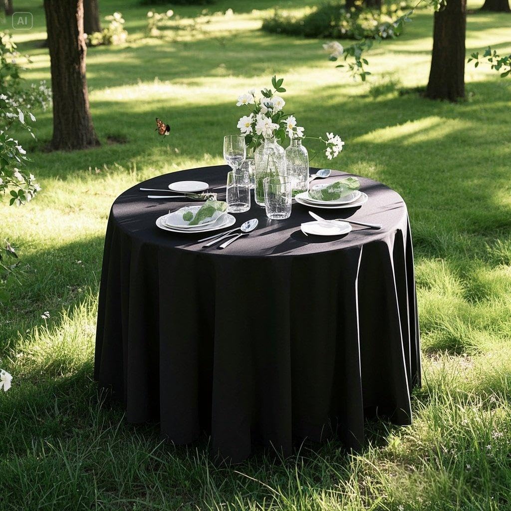 Surmente 132 inch Round Tablecloths -5 Pack Black Round Table Cloths, Polyester Fabric Table Covers for Wedding, Party, Banquet, or Restaurant
