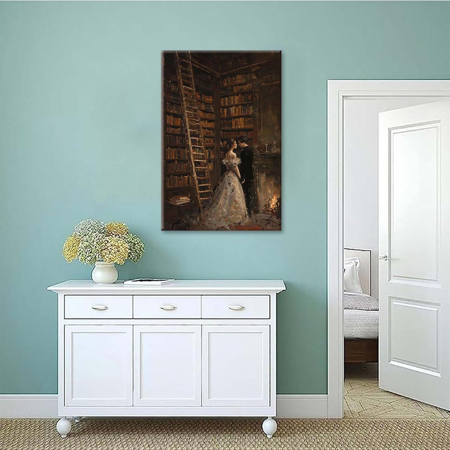 JFHCQJPK Gothic retro library scene decoration melancholy calm art college style wall aesthetic antique style home decoration suitable for bedroom living room24x36in Frameless