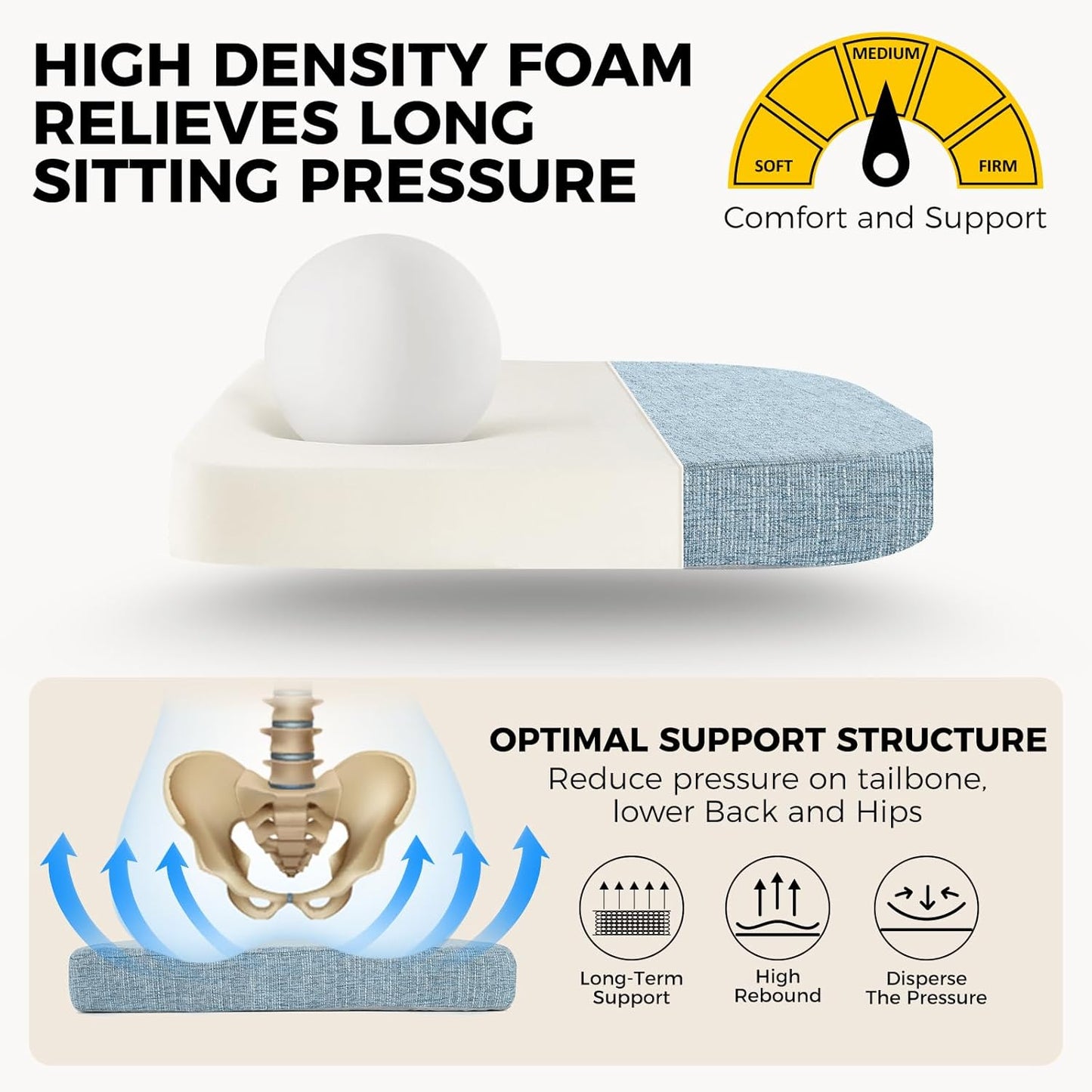 downluxe Indoor Chair Cushions for Dining Chairs, Soft and Comfortable Textured Foam Kitchen Chair Pads with Ties and Non-Slip Backing, 16" x 16" x 2", Light Blue, 4 Pack