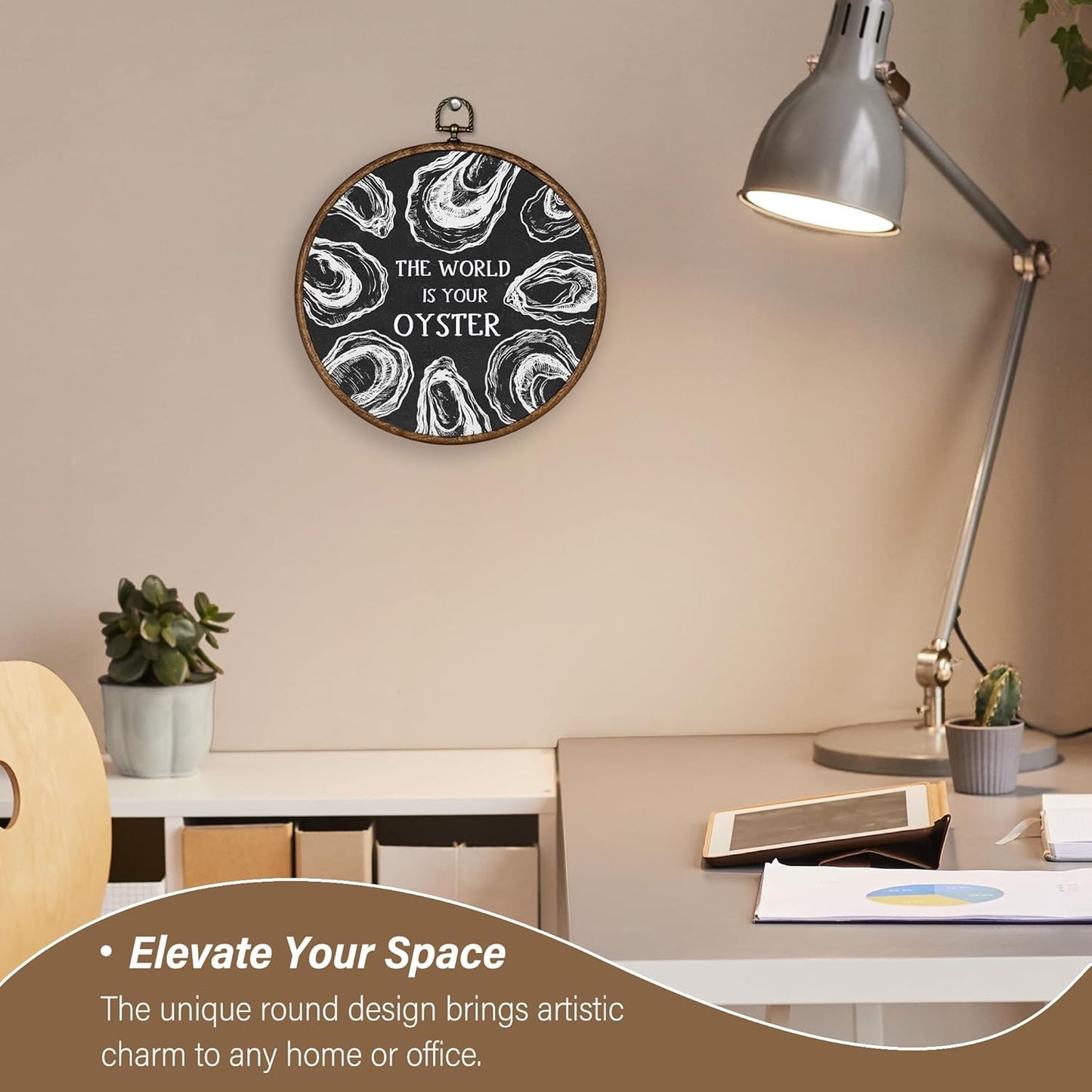 XBBMGG Black Vintage Oyster Wall Art Decor, Beach Nautical Round Wall Hanging Decor, Retro Ocean The World Is Your Oyster Framed Canvas Prints for Home Bedroom Living Room Decorations, 10x10inch