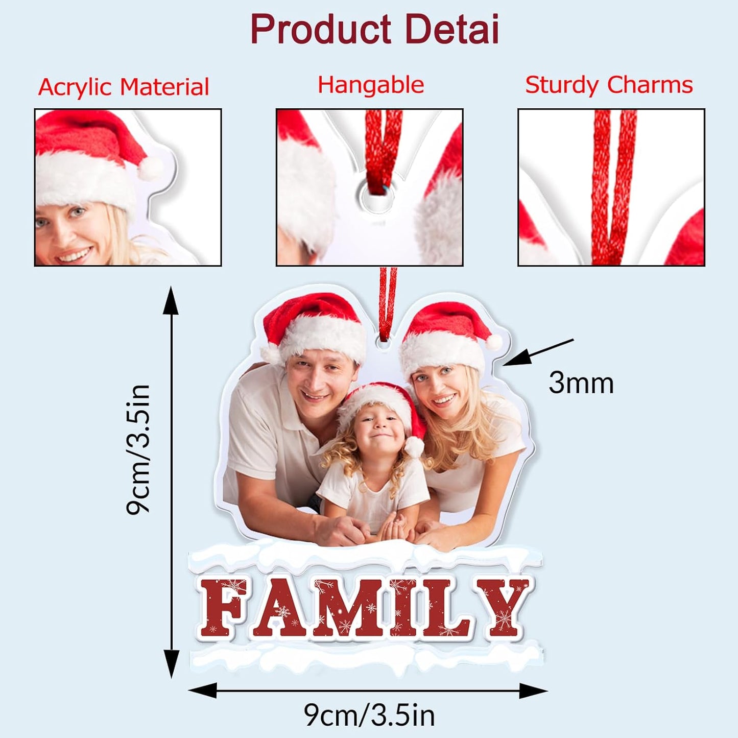 Amlion Personalized Your Photo Ornament,Custom Photo Ornament with Text Customized Acrylic Family Picture Ornament Decor Xmas Gift for Kids Mom Dad Husband Wife Friend Pet