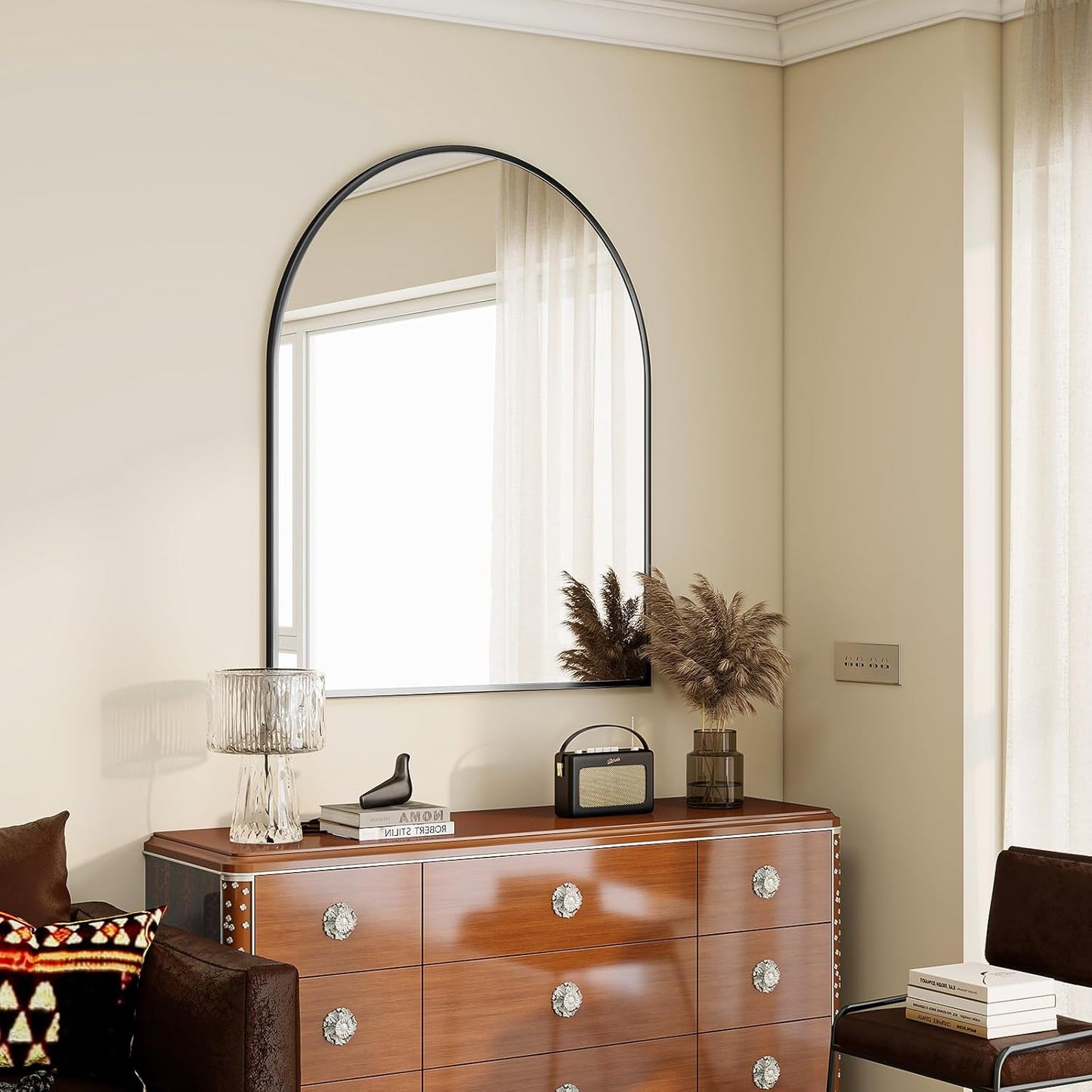 BEAUTYPEAK 36"x48" Arch Bathroom Mirror, Wall Mounted Vanity Metal Frame Mirror for Bedroom, Entryway, Living Room, Black