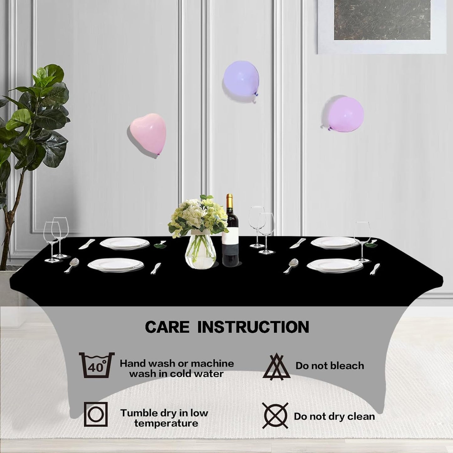 IVAPUPU 6FT Spring Table Cloth for Rectangular Fitted Events Stretch Black Table Covers Washable Cover Spandex Tablecloth Protector for Party, Wedding, Cocktail, Banquet, Festival