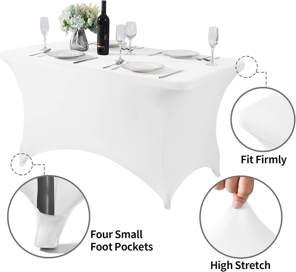 2Pack Spandex Table Cover for 4FT or 6ft or 8ft Table Universal Fitted Stretch Tablecloth for Party, Banquet, Wedding and Events-White